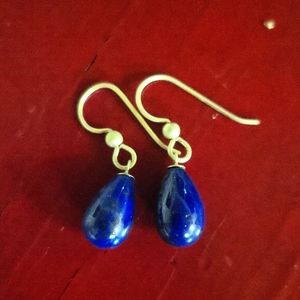 Sterling Silver Lapis Lazuli Hand Made Drop Gemstone Dangle Earrings